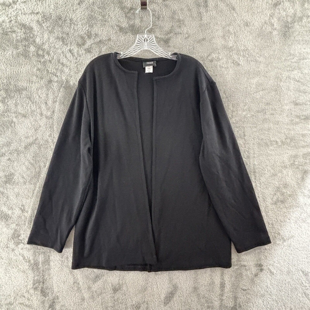 Eileen Fisher Wool Blend Open Cardigan Sweater Womens M Black Mid-Length Knit